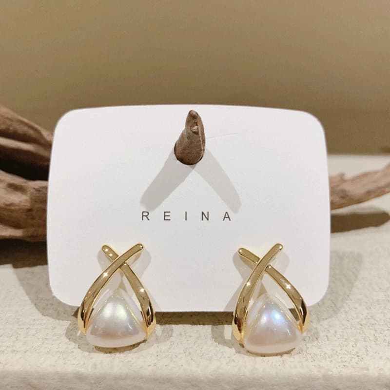 Celeste Golden Pearl Cross Drop Korean Earrings imitation Earrings by Soni De Nakhre