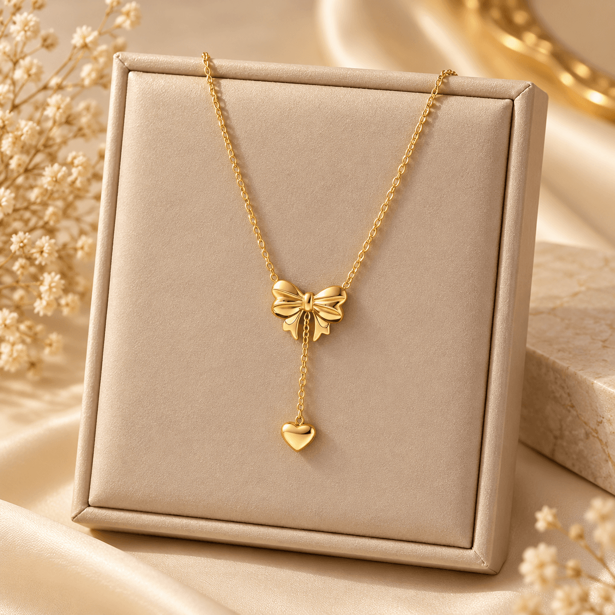 Celeste Bow Heart Drop Necklace