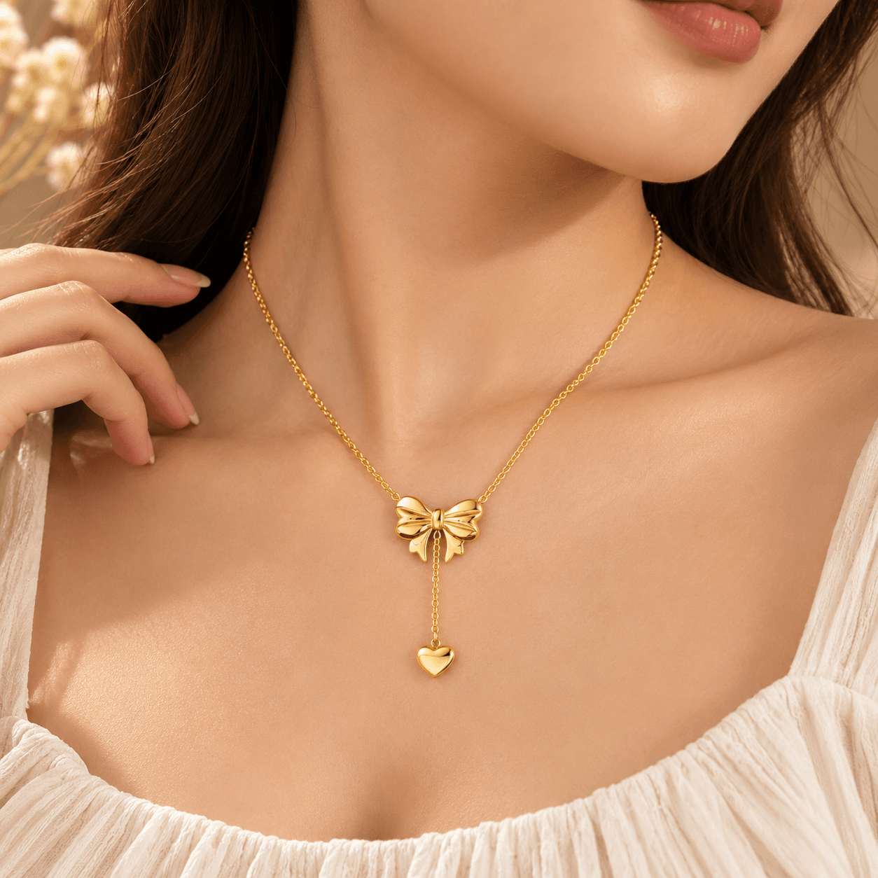 Celeste Bow Heart Drop Necklace β alternate view
