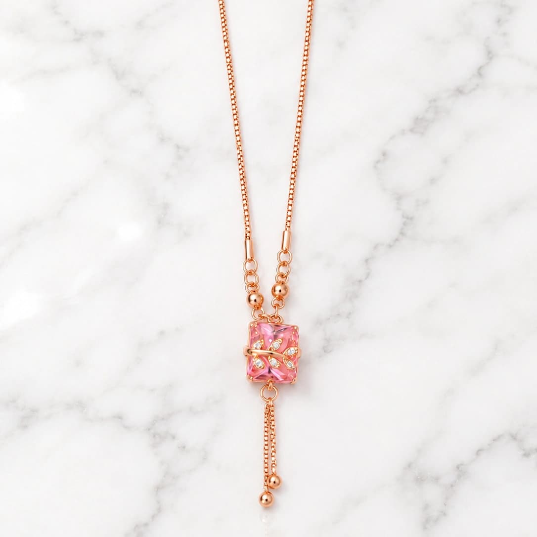 Celeste Pink Crystal Leaf Drop Necklace β alternate view