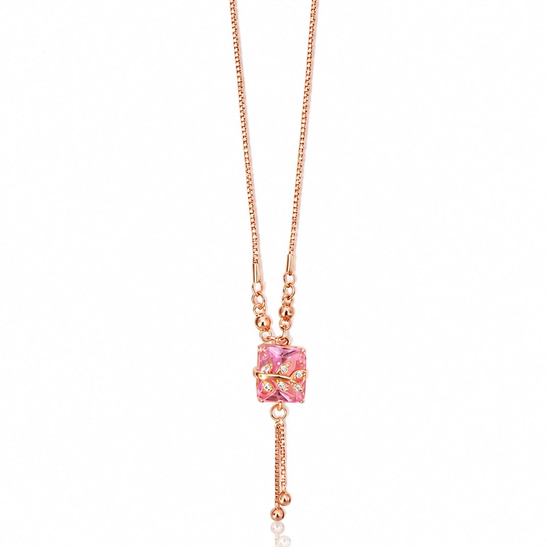 Celeste Pink Crystal Leaf Drop Necklace