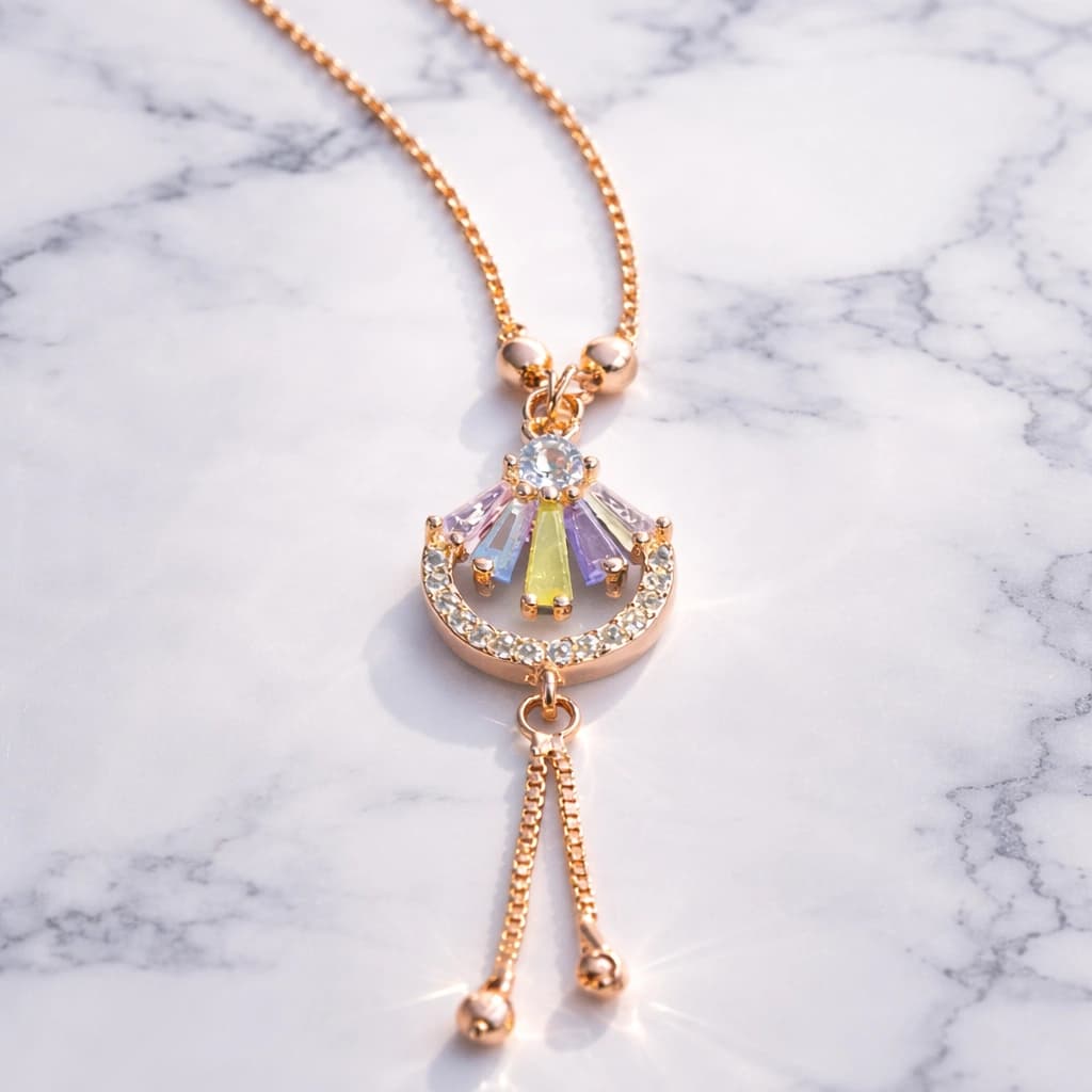 Celeste Rainbow Fan Drop Necklace β alternate view