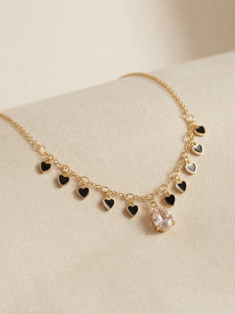 Noir Heart Teardrop Charm Necklace