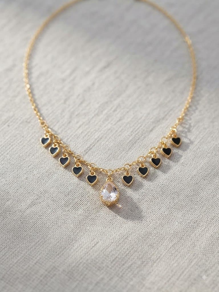 Noir Heart Teardrop Charm Necklace β alternate view