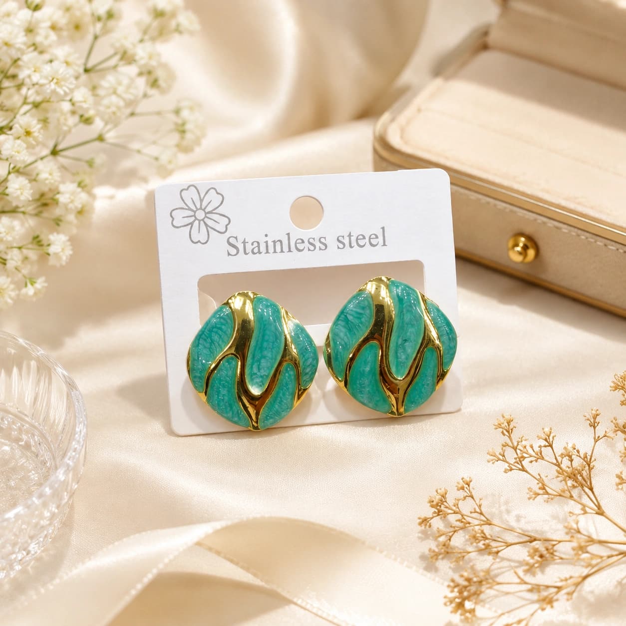 Celeste Turquoise Gold Wave Stud Earrings imitation Earrings by Soni De Nakhre