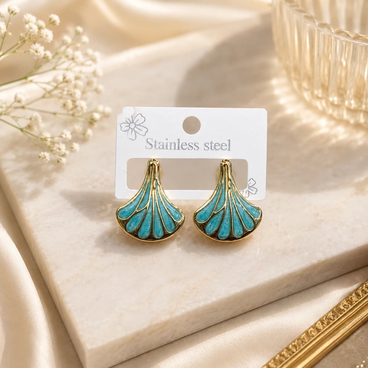 Celeste Turquoise Fan Drop Earrings imitation Earrings by Soni De Nakhre