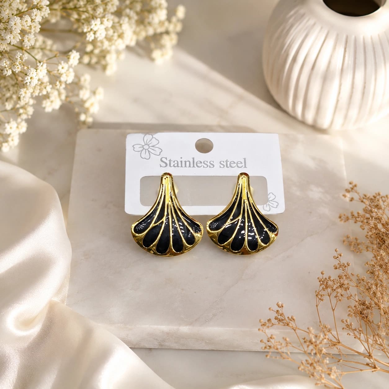 Celeste Midnight Gold Fan Stud Earrings imitation Earrings by Soni De Nakhre