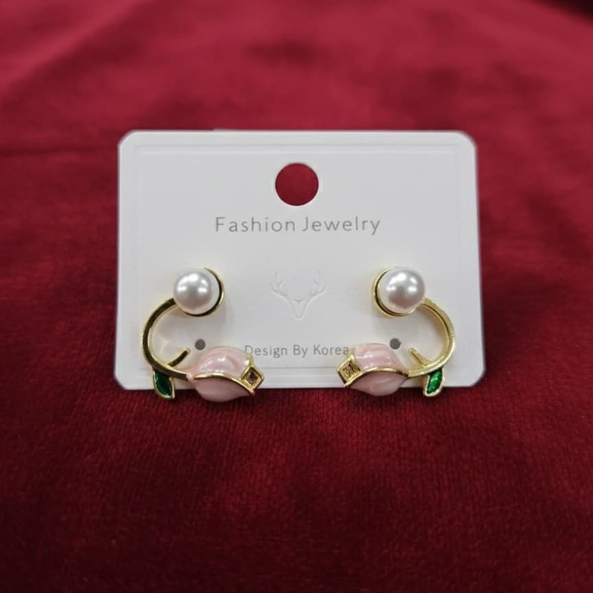 Pearl Rose Floral Korean Stud Drop Earrings imitation Earrings by Soni De Nakhre