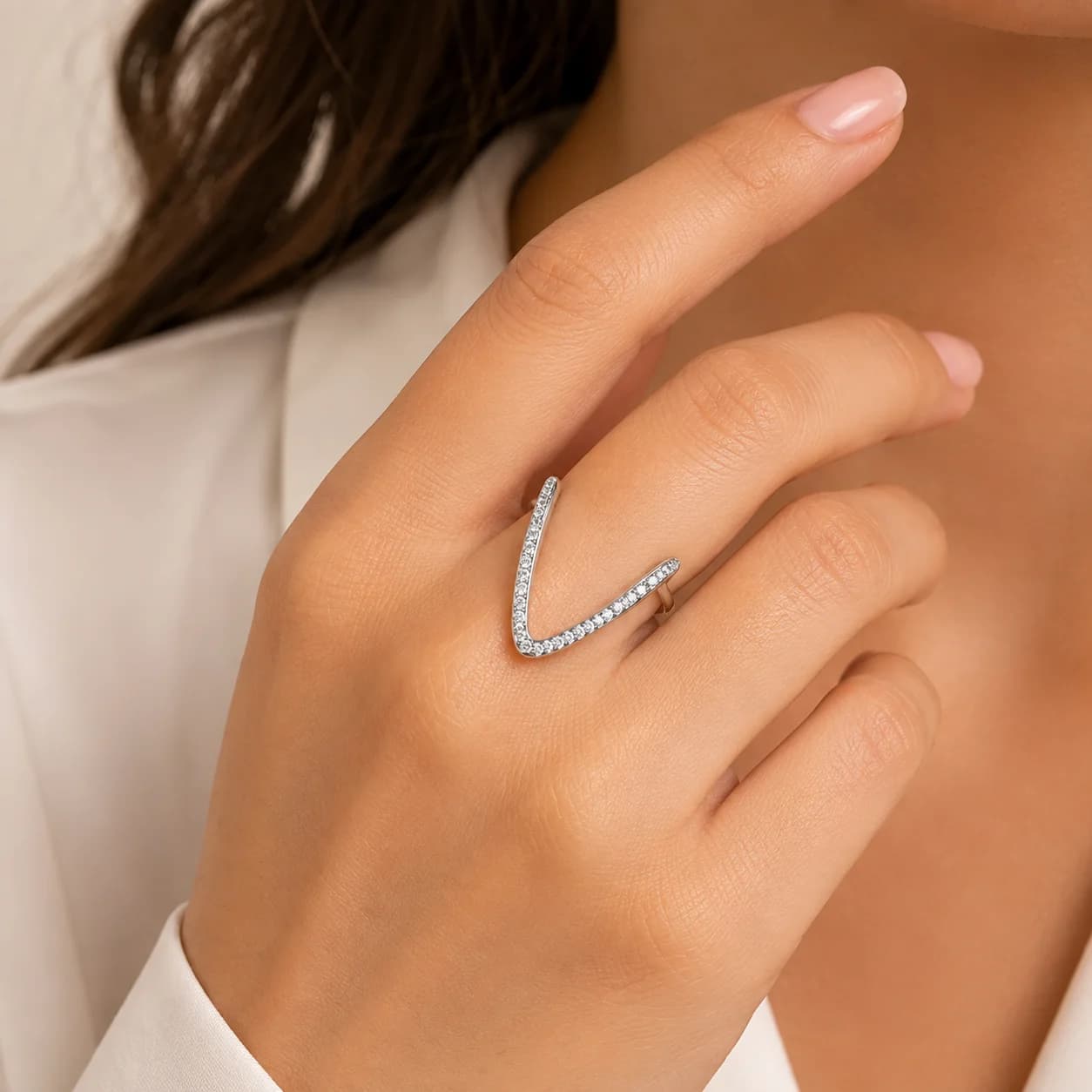 Celeste Crystal V-Curve Statement Ring