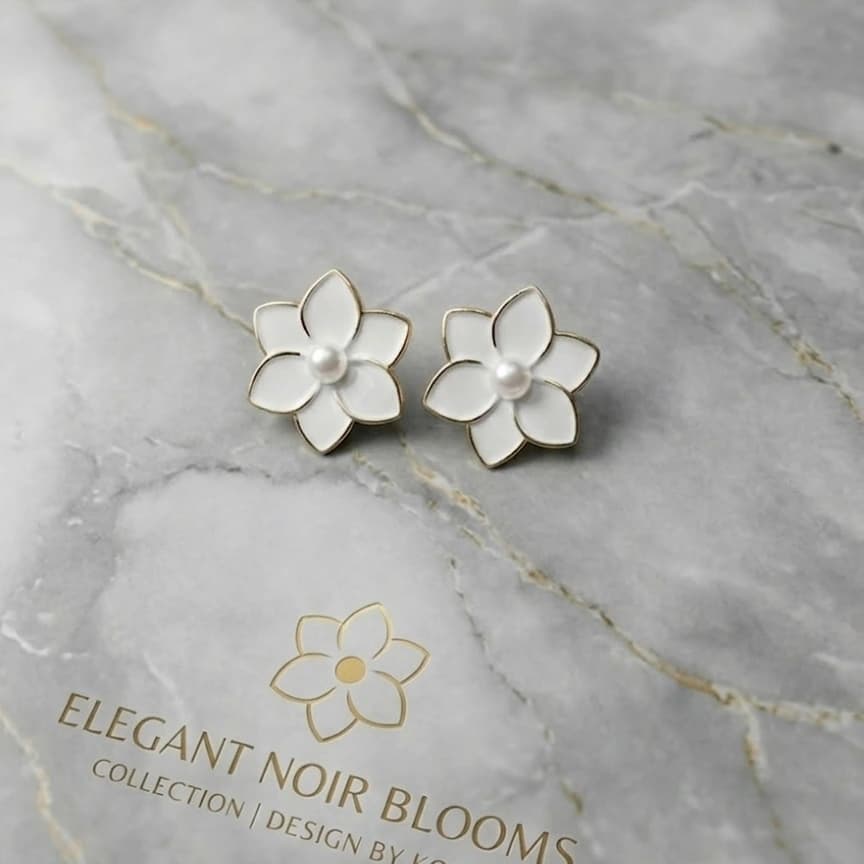 Ivory Pearl Flower Korean Stud Earrings
