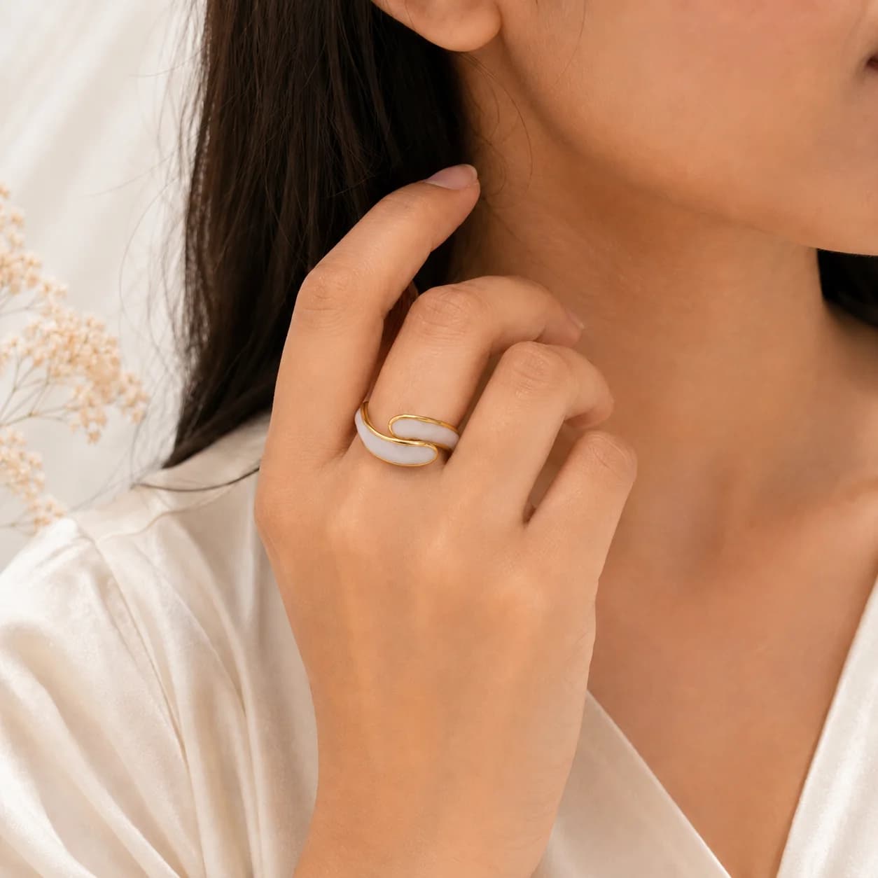 Celeste Ivory White Open Wave Ring β alternate view