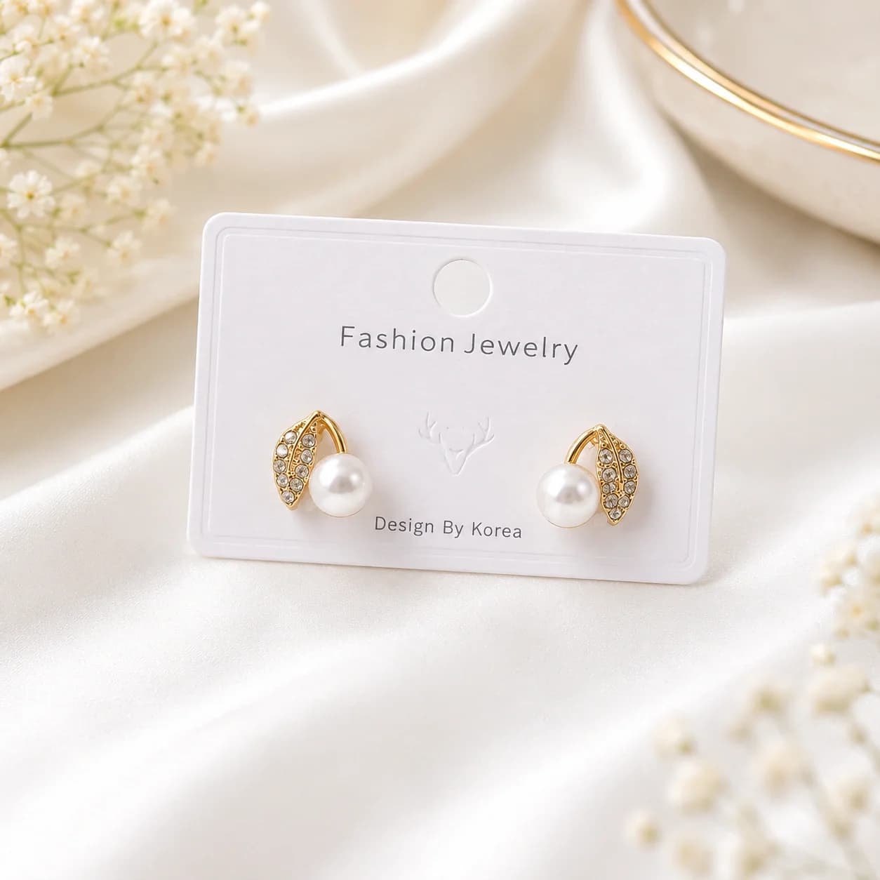 Celeste Pearl Leaf Crystal Korean Earrings imitation Earrings by Soni De Nakhre