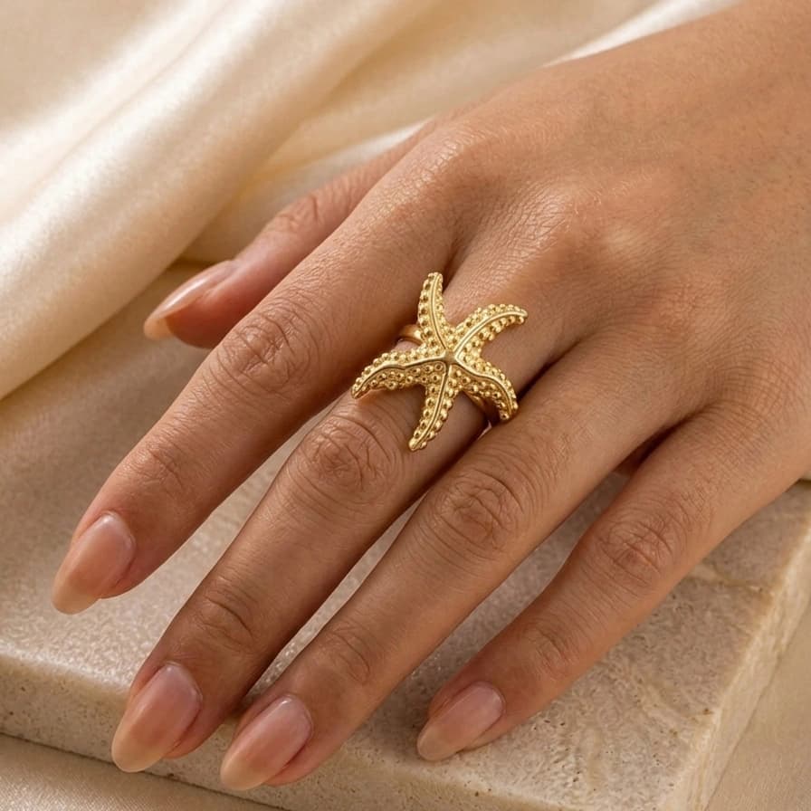 Celeste Golden Starfish Statement Ring β alternate view