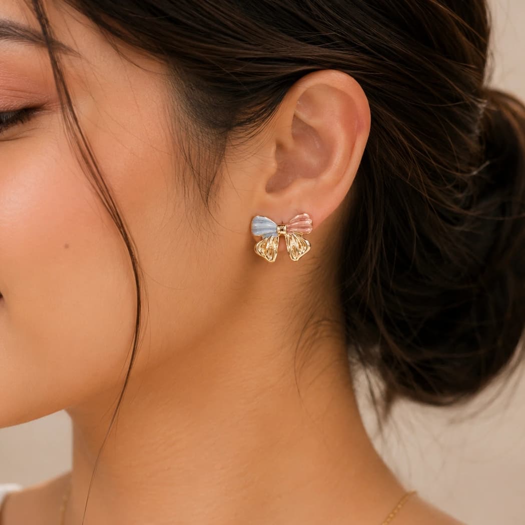 Pastel Bow Charm Korean Stud Earrings β alternate view