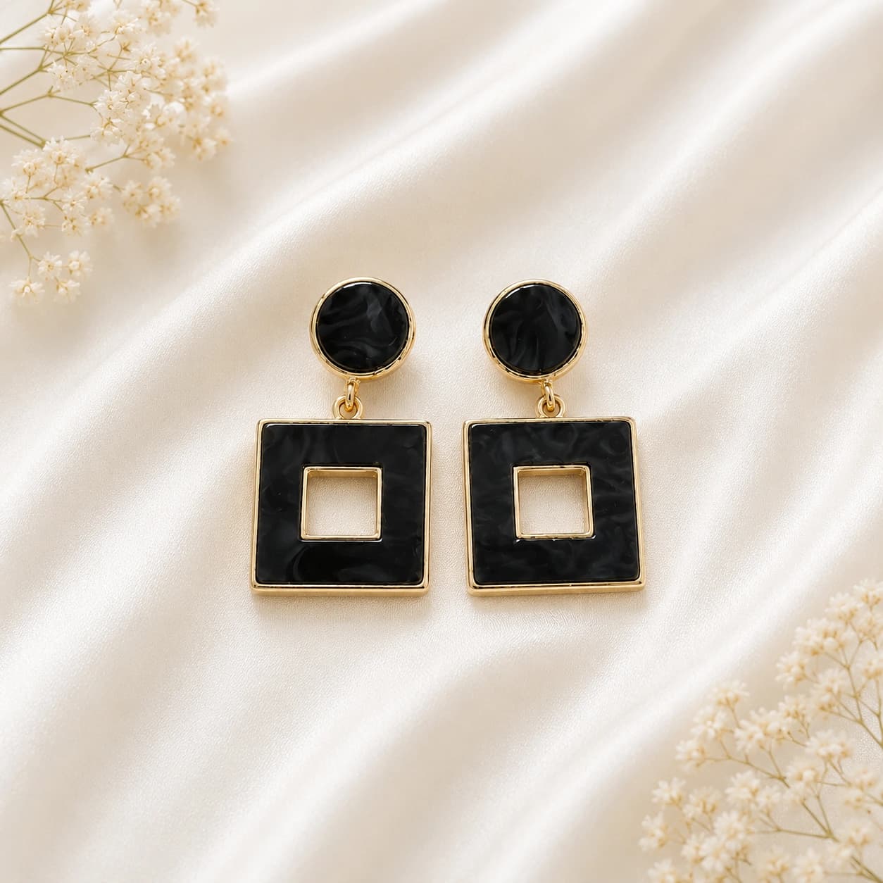 Celeste Black Gold Geometric Drop Earrings imitation Earrings by Soni De Nakhre