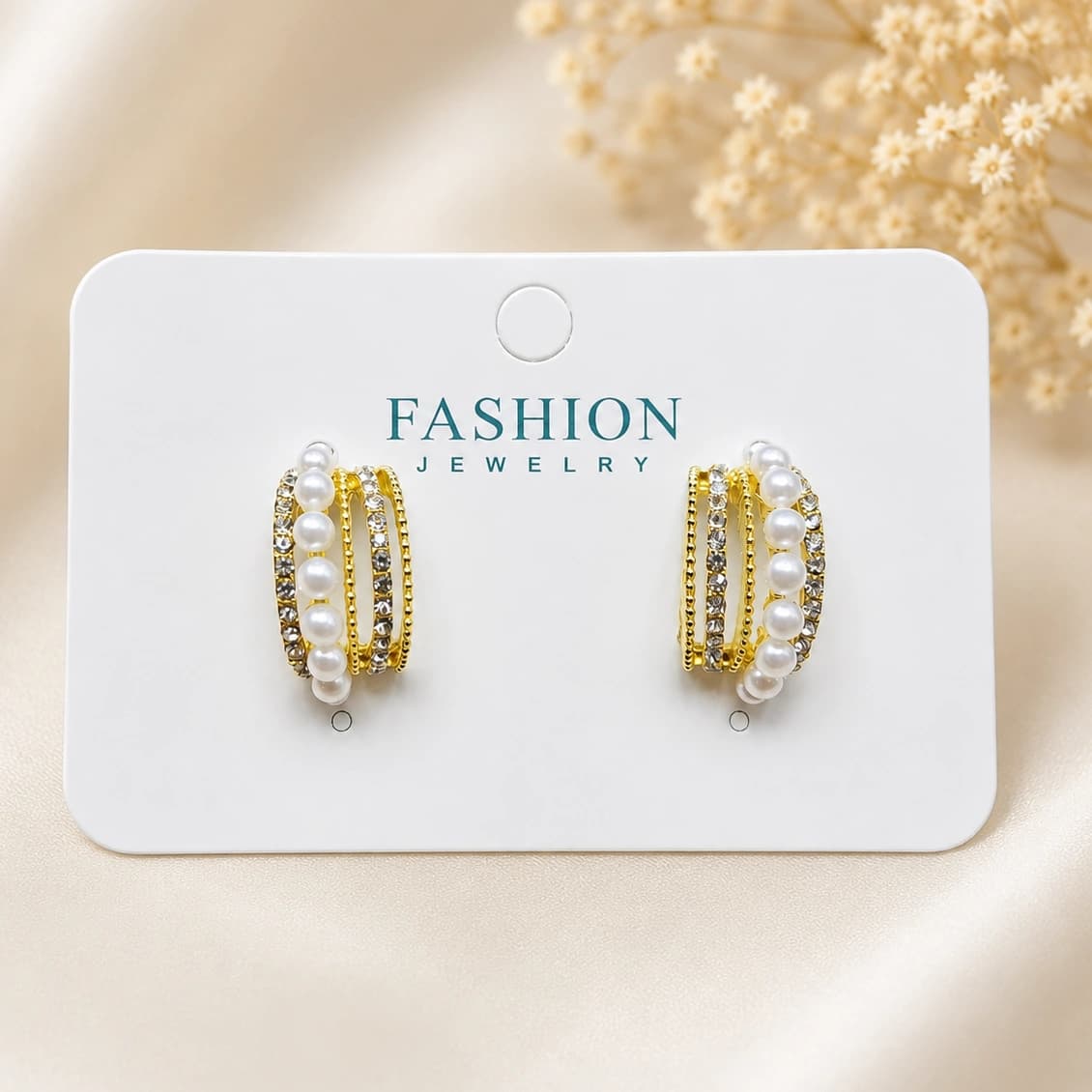 Pearl Crystal Layered Korean Hoop Earrings imitation Earrings by Soni De Nakhre