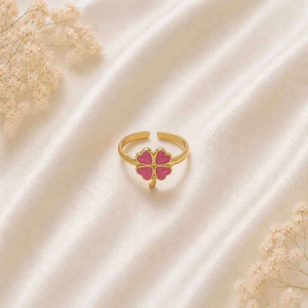 Celeste Pink Clover Open Ring