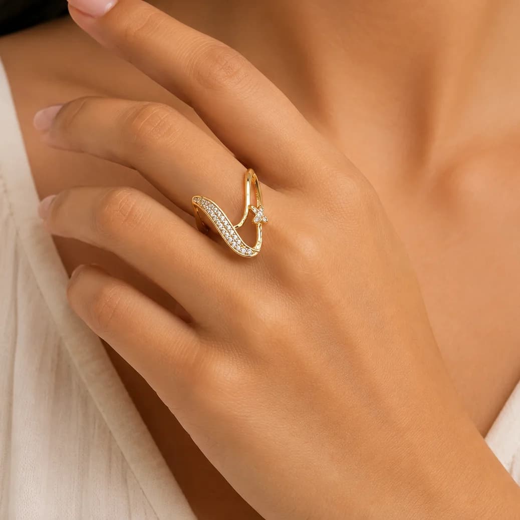 Celeste Gold Crystal V-Curve Ring β alternate view
