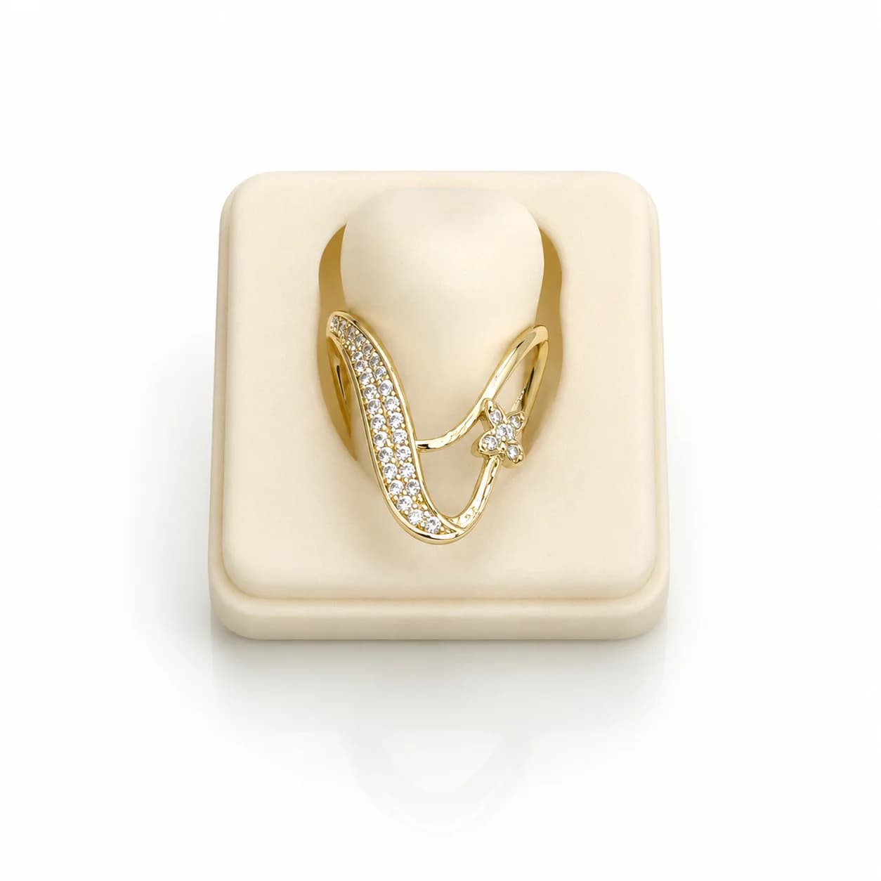 Celeste Gold Crystal V-Curve Ring