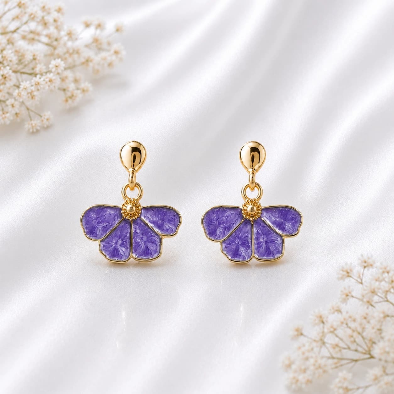 Lavender Floral Bloom Korean Drop Earrings imitation Earrings by Soni De Nakhre