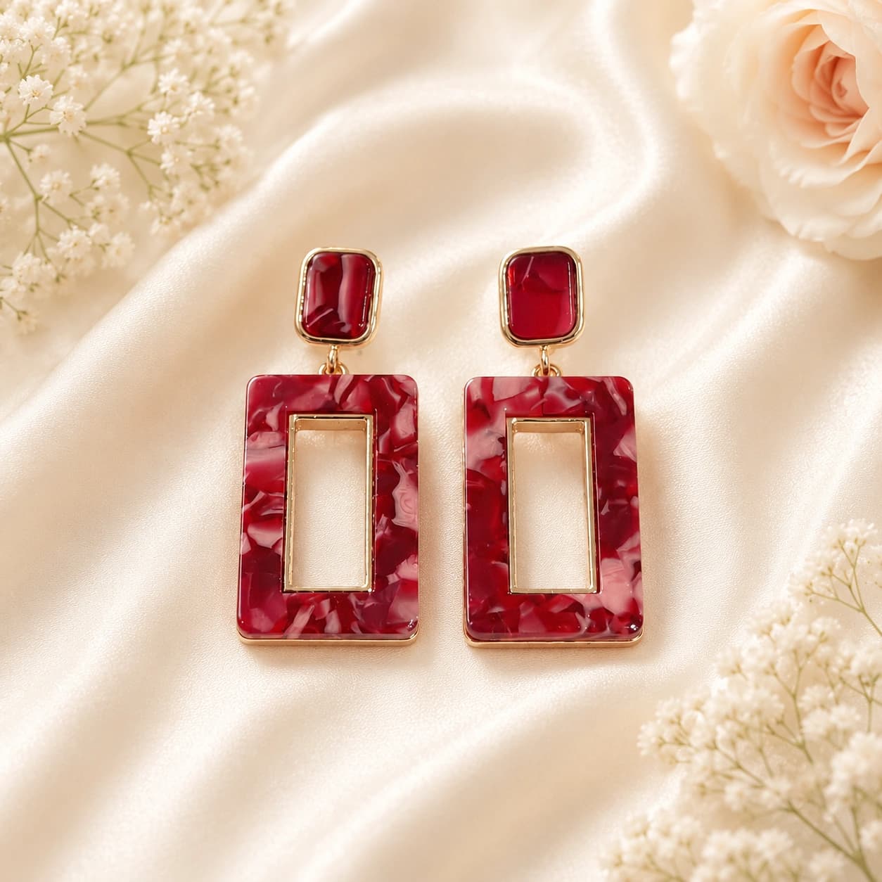 Ruby Marbled Geometric Rectangle Drop Earrings imitation Earrings by Soni De Nakhre