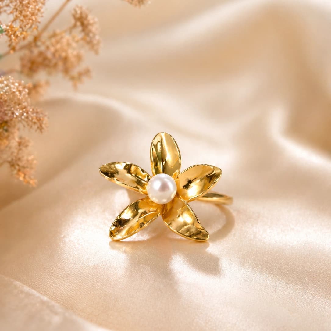 Golden Bloom Pearl Statement Ring