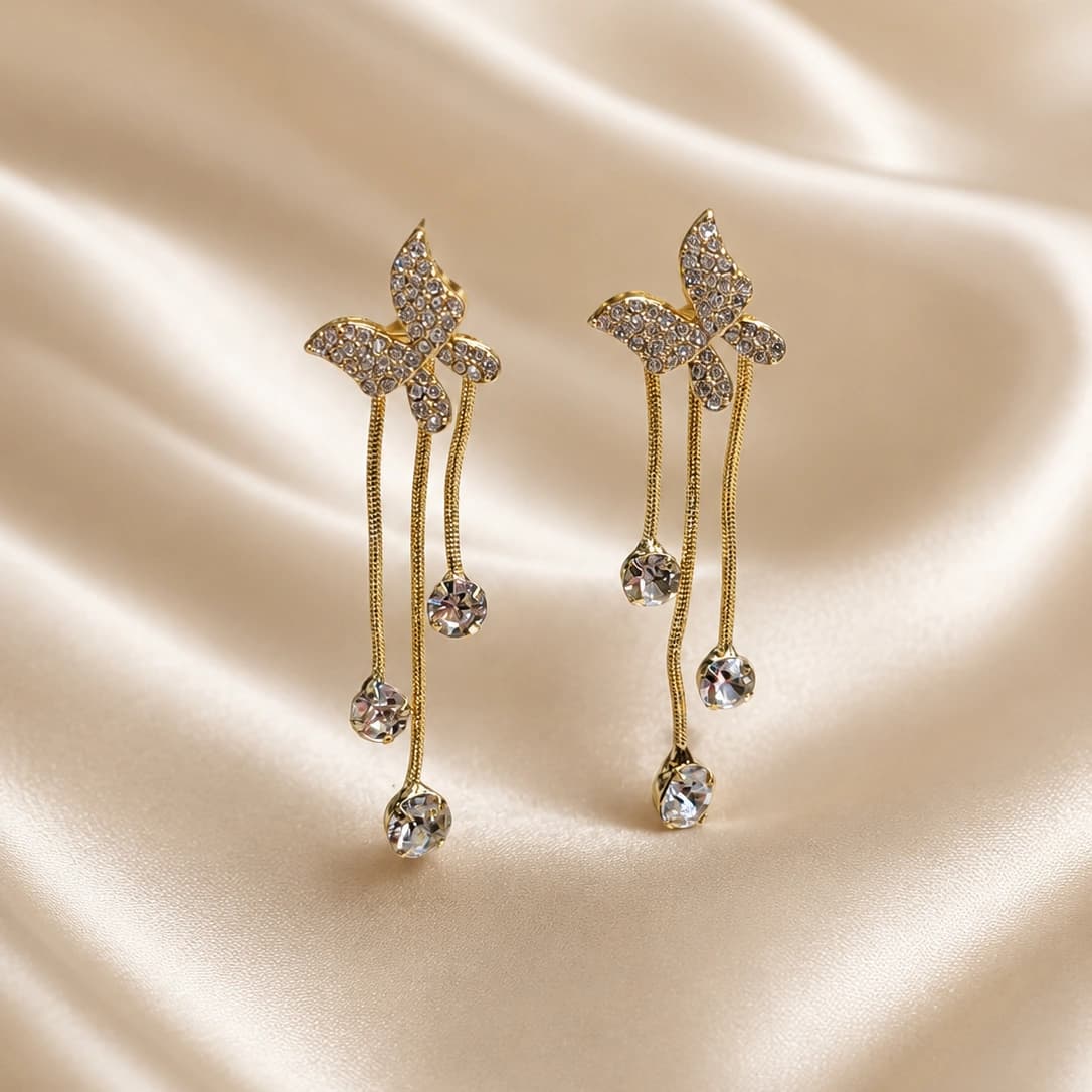 Crystal Butterfly Chain Drop Korean Earrings imitation Earrings by Soni De Nakhre