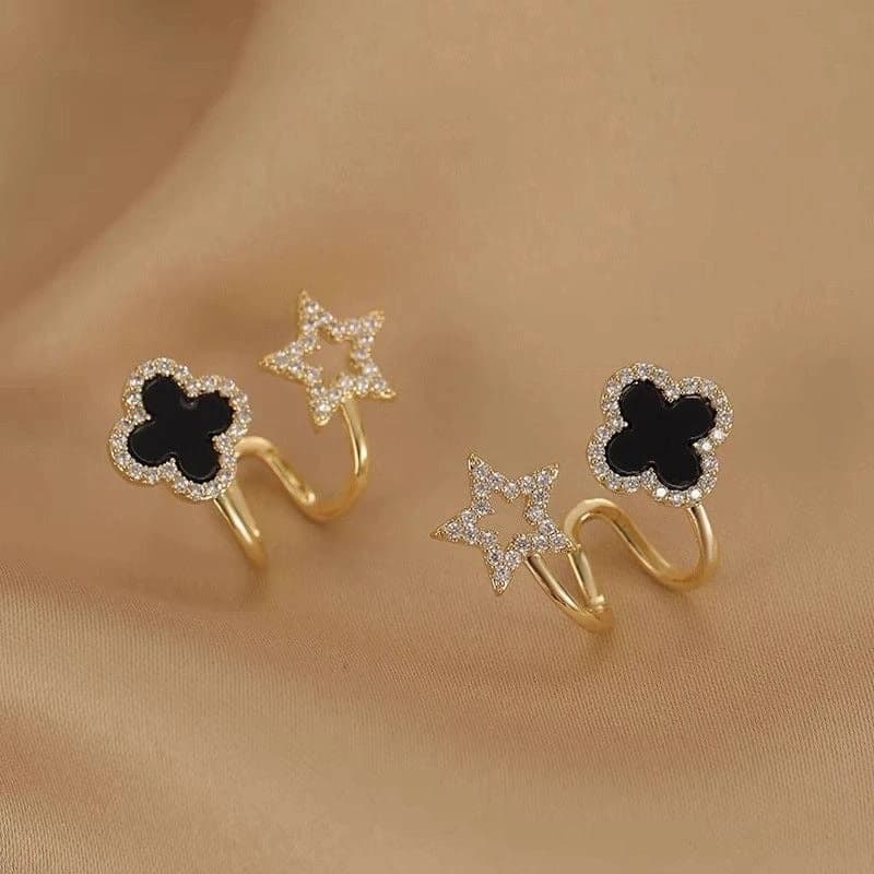 Noir Clover Star Double Stud Korean Earrings imitation Earrings by Soni De Nakhre