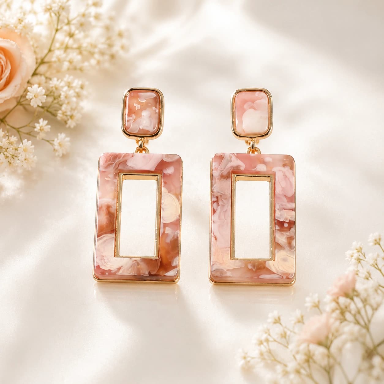 Celeste Blush Marble Geometric Drop Earrings imitation Earrings by Soni De Nakhre