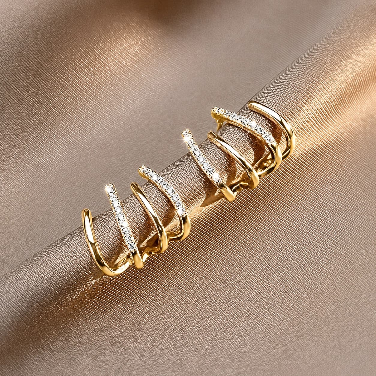 Celeste Triple Curve Crystal Korean Hoop Earrings imitation Earrings by Soni De Nakhre