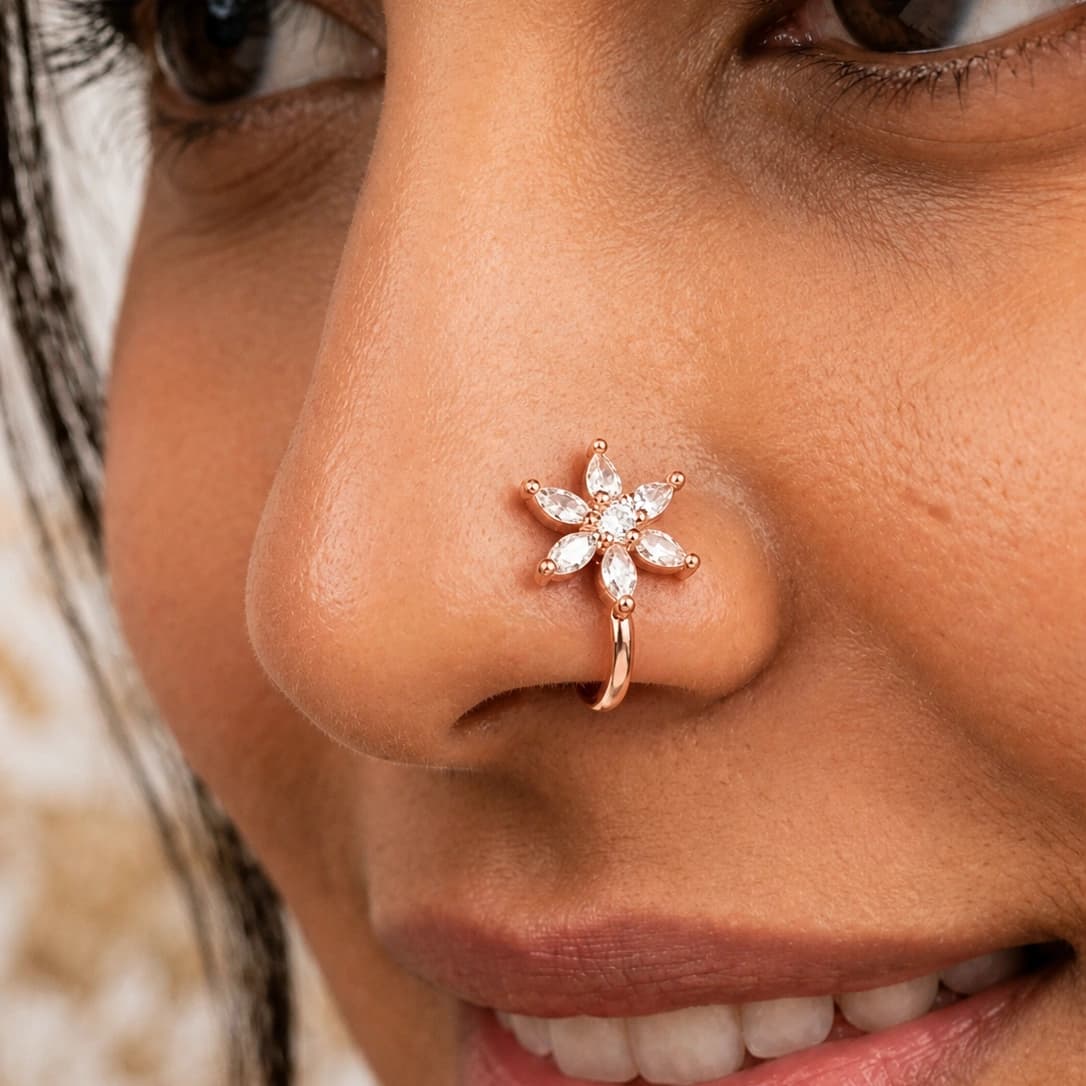 Celeste Floral Rose Gold Nose Pin β alternate view