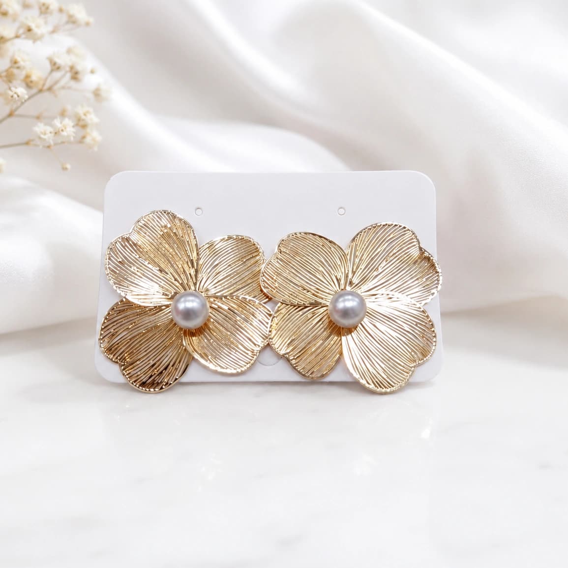 Golden Pearl Floral Bloom Korean Stud Earrings imitation Earrings by Soni De Nakhre
