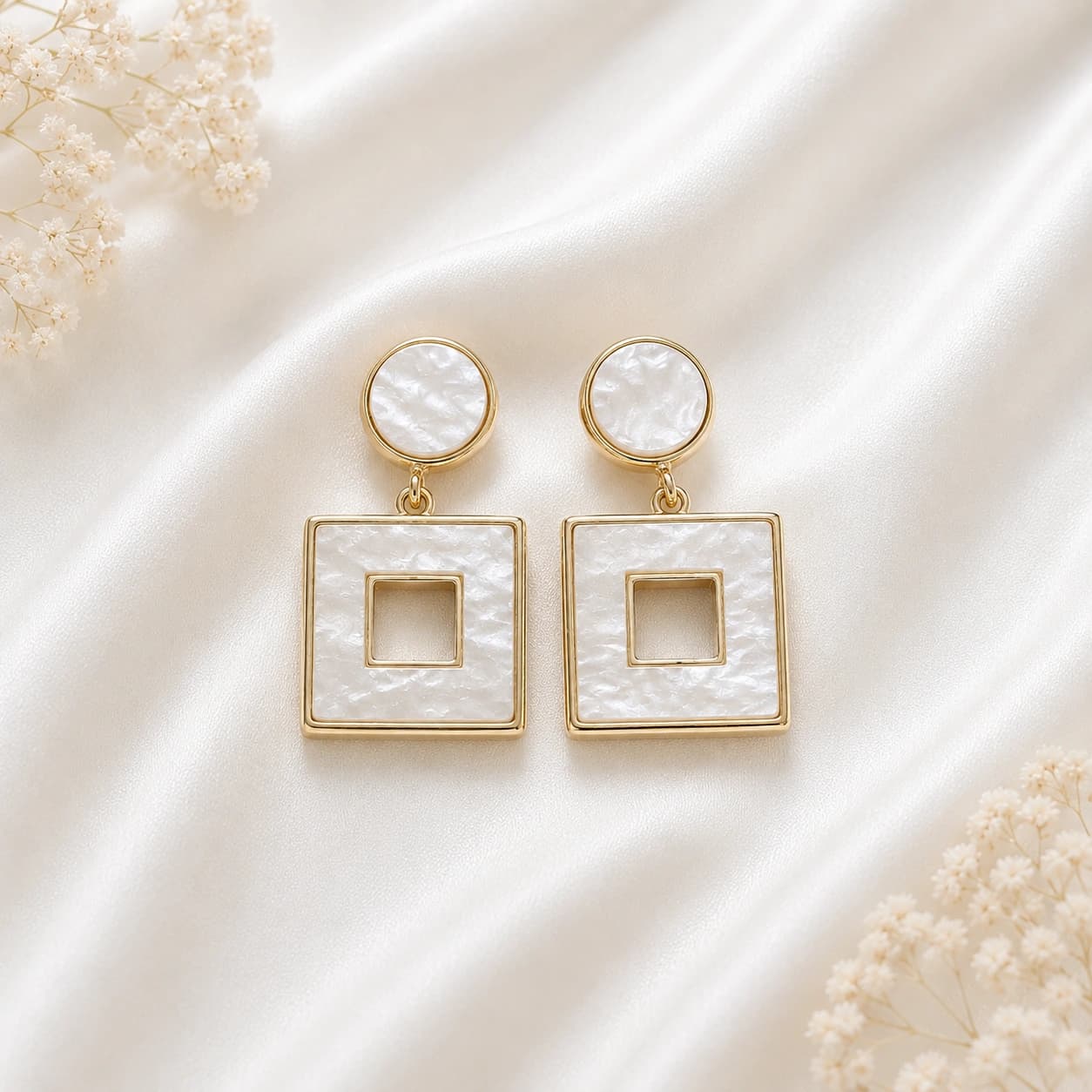 Ivory Pearl Geometric Square Drop Earrings imitation Earrings by Soni De Nakhre