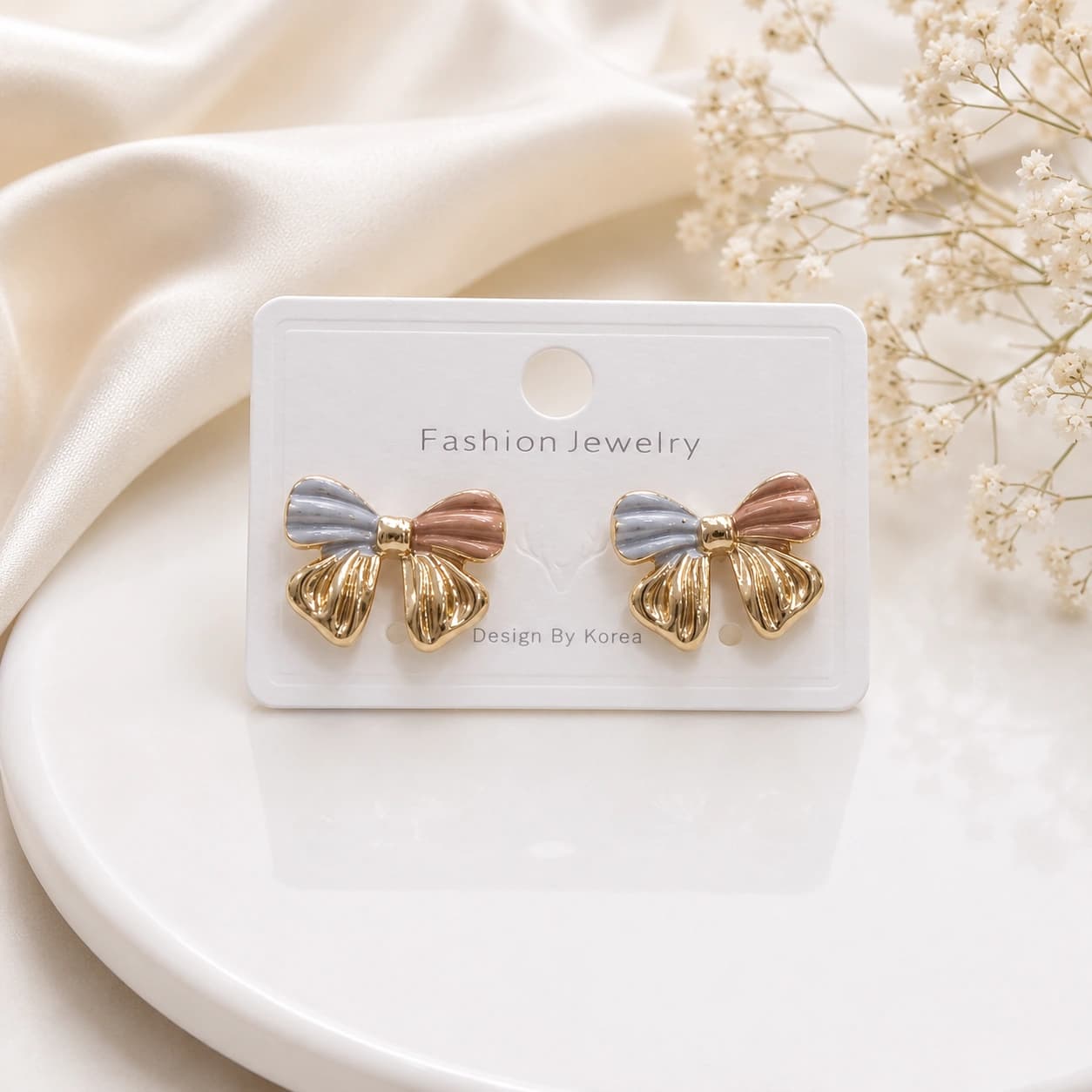 Pastel Bow Charm Korean Stud Earrings