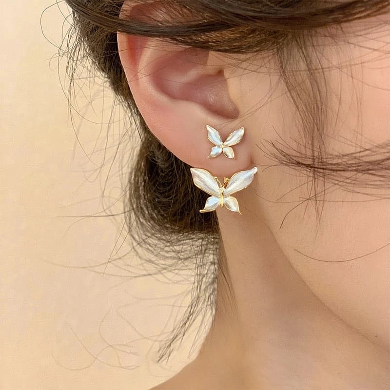 Celeste Double Butterfly Pearl Drop Korean Earrings imitation Earrings by Soni De Nakhre