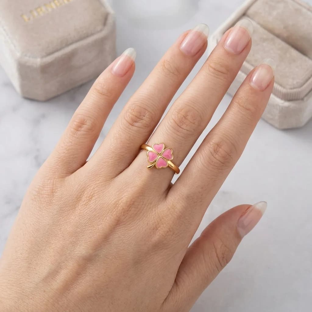 Celeste Pink Clover Open Ring β alternate view